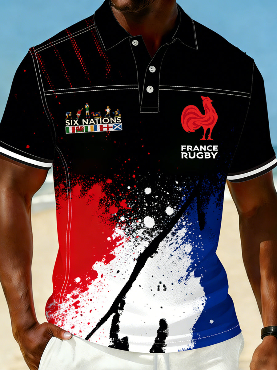 Polo Décontracté Rétro Style Rugby Français