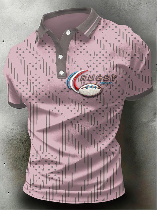 Polo Sport Homme Rose Imprimé Rugby Français Style Affaires