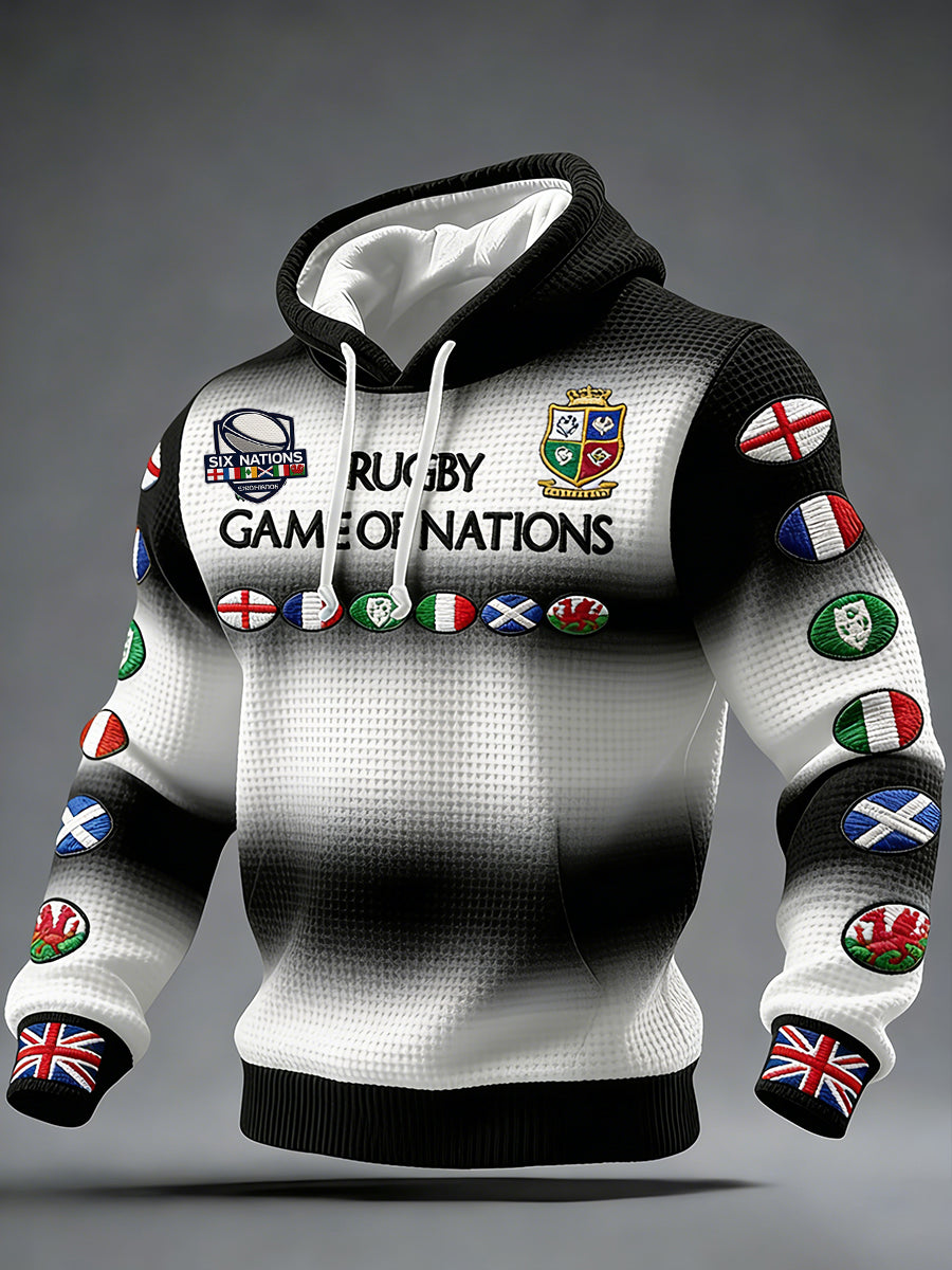 Chandail à capuchon imprimé Nations of Rugby Lover pour homme