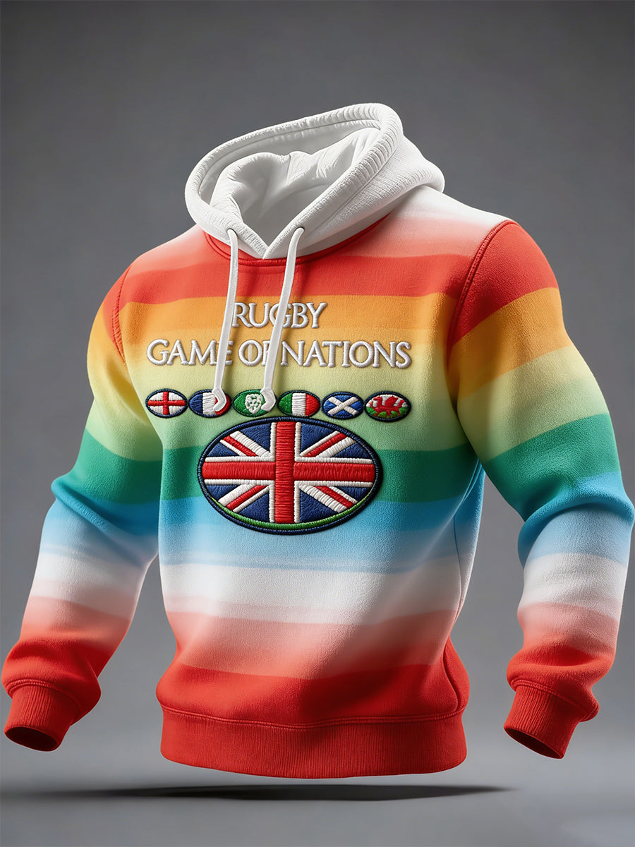 Chandail à capuchon imprimé Nations of Rugby Lover pour homme