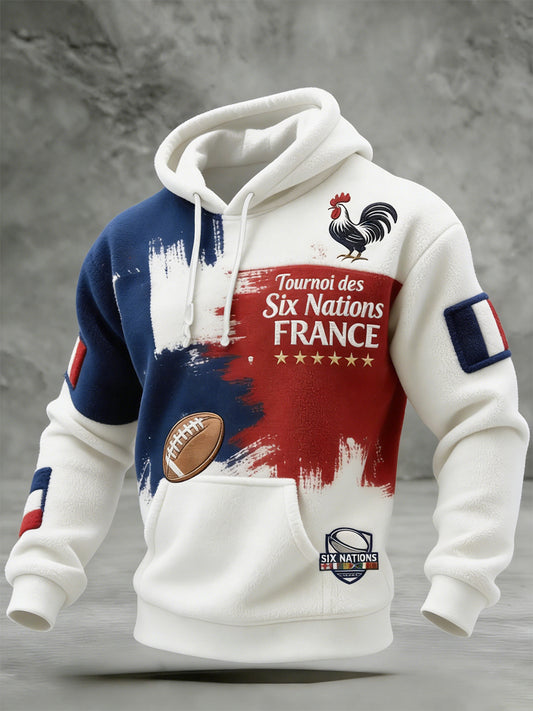 Sweat-shirt à capuche décontracté et confortable, style rétro français de rugby