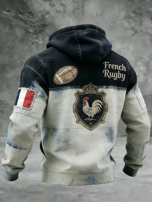 Sweat à capuche décontracté et confortable de style rugby français rétro