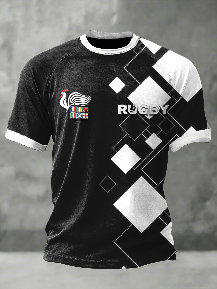 T-shirt en jersey à manches raglan noir Rugby Six Nations pour homme