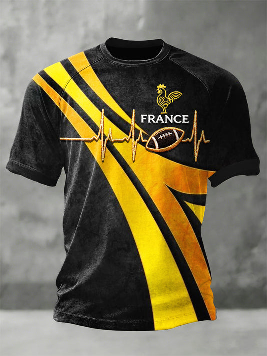 T-shirt à manches raglan à imprimé rugby français pour homme