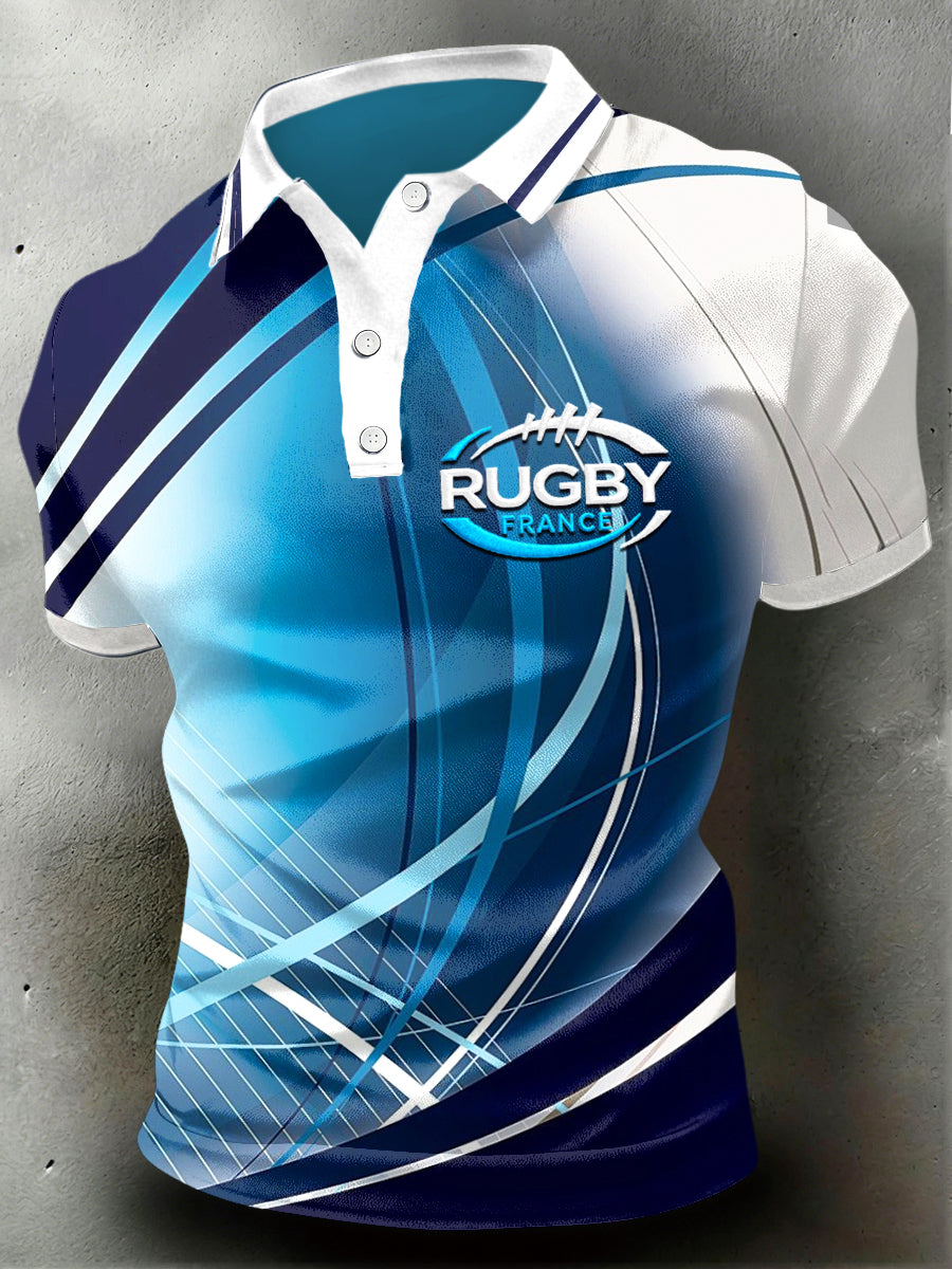 Polo de sport décontracté blanc à imprimé rugby français pour homme Jersey