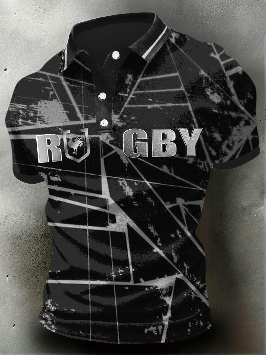 Men's French Rugby Print Casual Business Polo Shirt