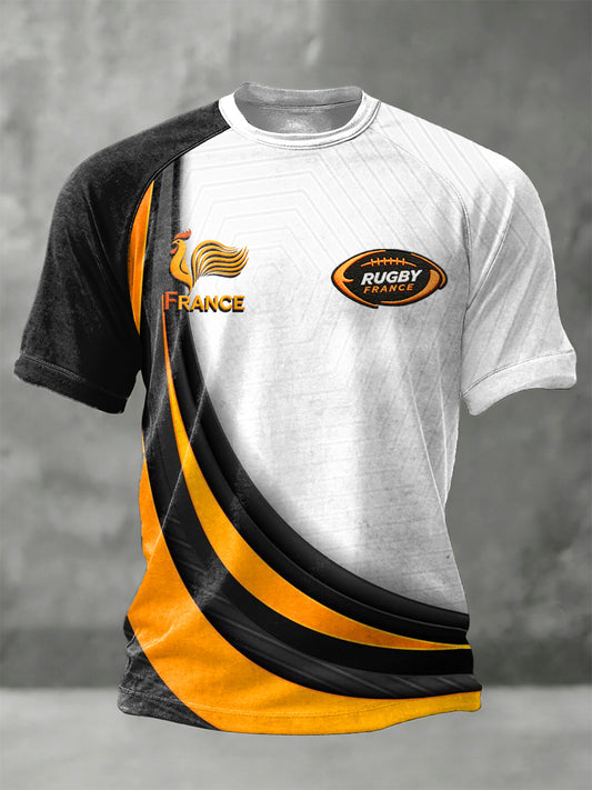 T-shirt en jersey à manches raglan à imprimé patchwork de rugby français pour hommes