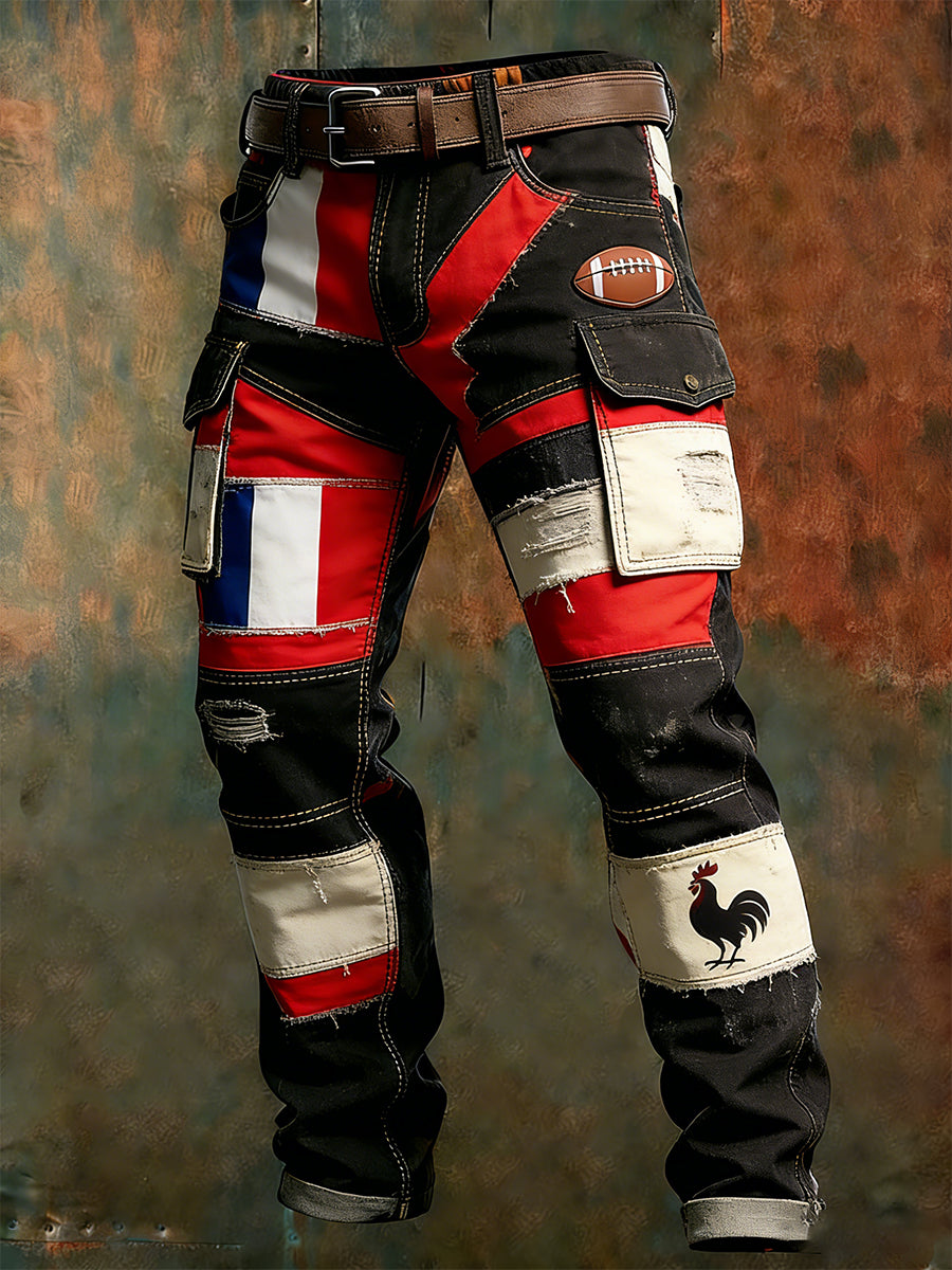 Pantalon de travail décontracté rétro de rugby français pour hommes