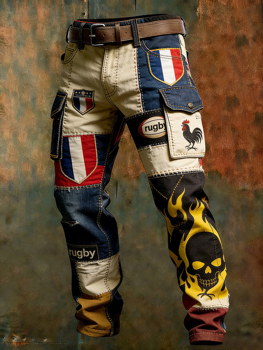 Pantalon de travail décontracté rétro de rugby français pour hommes