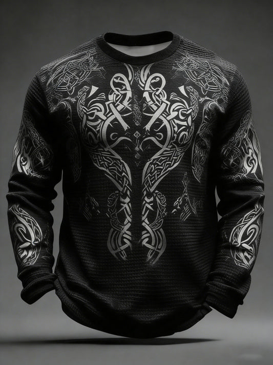 Viking Imprimé Waffle Sweat-shirt à manches longues pour hommes