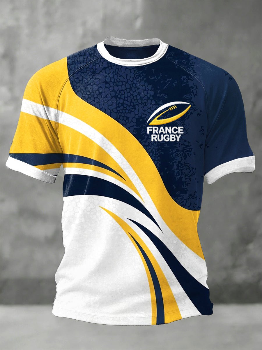 T-shirt décontracté à manches raglan à imprimé rugby français pour hommes