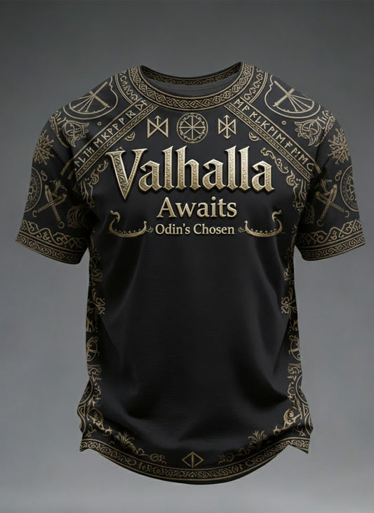 T-shirt imprimé Valhalla Awaits Viking Homme