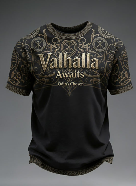 T-shirt imprimé Valhalla Awaits Viking Homme