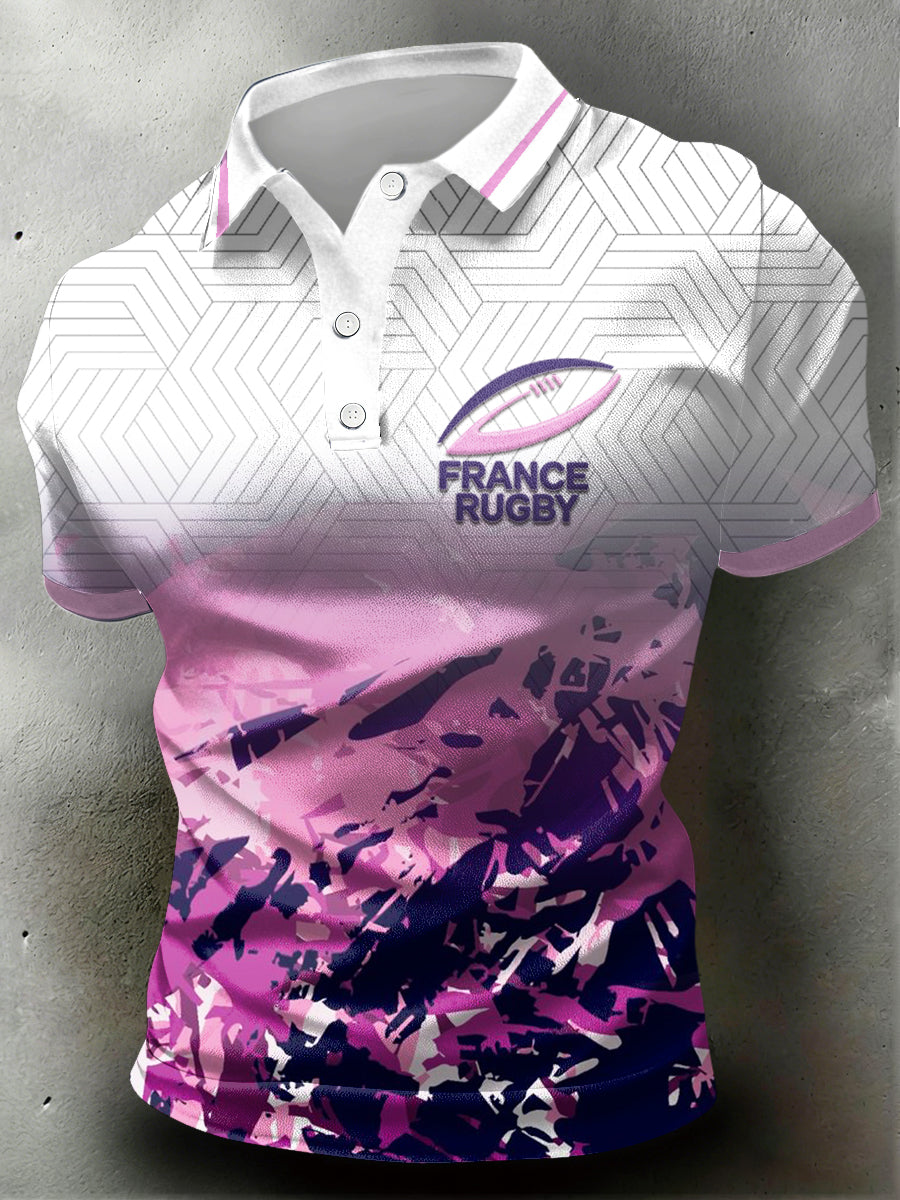 Polo de sport et d’affaires pour hommes, en coton, imprimé rugby français, dégradé de couleurs