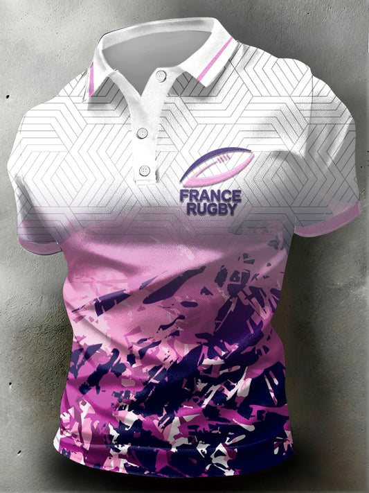 Polo de sport et d’affaires pour hommes, en coton, imprimé rugby français, dégradé de couleurs