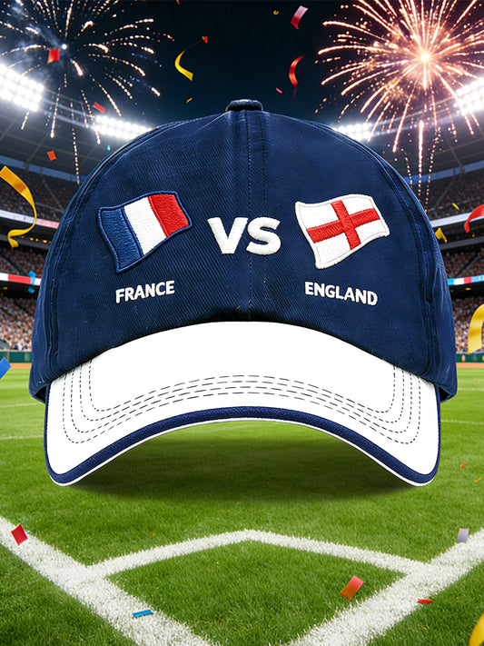Casquette décontractée en patchwork avec imprimé du match de rugby France vs Angleterre