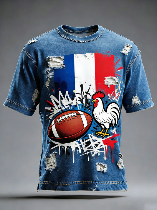 Rétro Français Rugby Style décontracté et confortable T-shirt