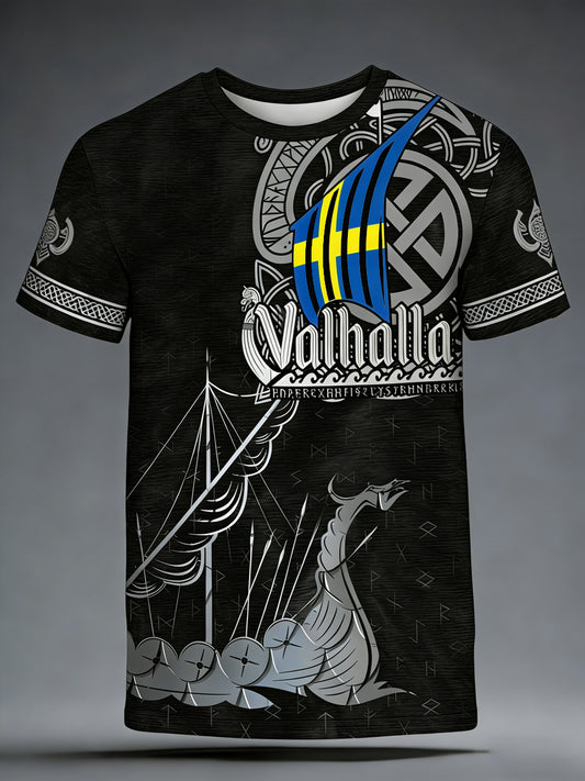 T-shirt à imprimé viking suédois pour hommes