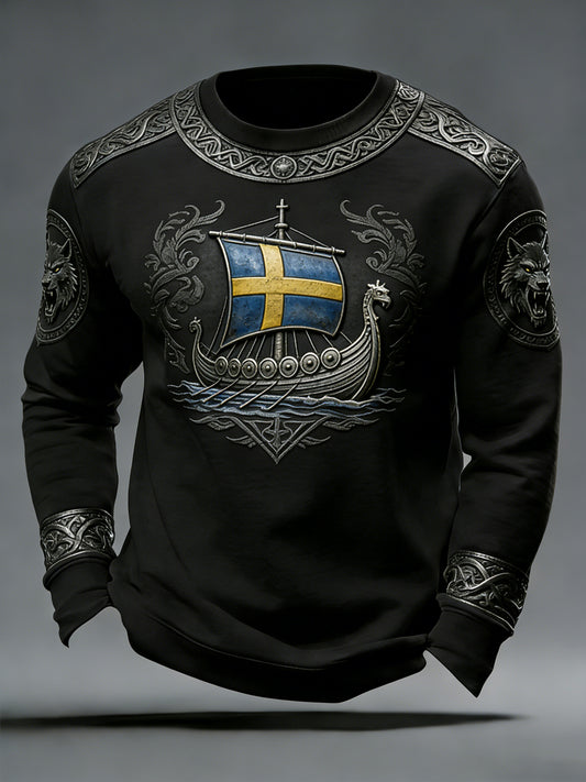 Sweatshirt ras du cou de style viking suédois pour hommes