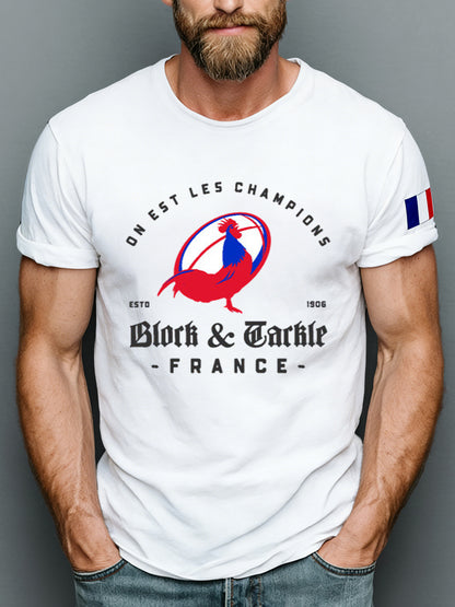 Rétro Français Coq Rugby Art 100% Coton T-Shirt