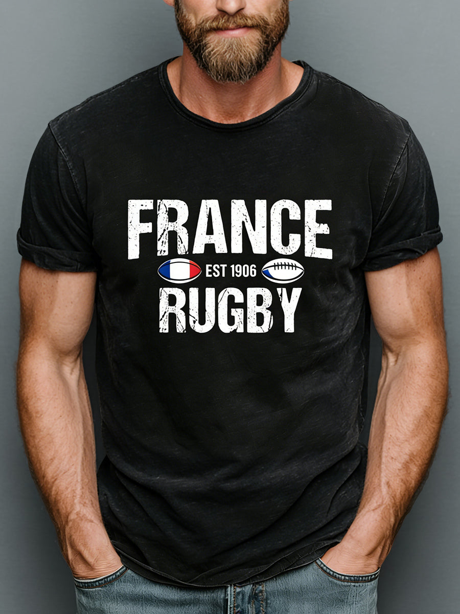 T-Shirt Art 100% Coton Rétro Passionné de Rugby Français
