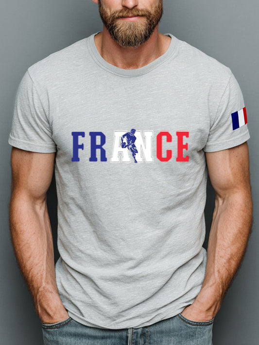 T-shirt rétro français à l’effigie du drapeau du rugby, 100% coton