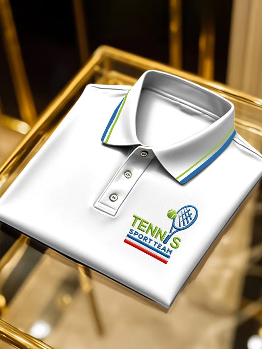 Polo décontracté minimaliste pour hommes avec imprimé tennis français