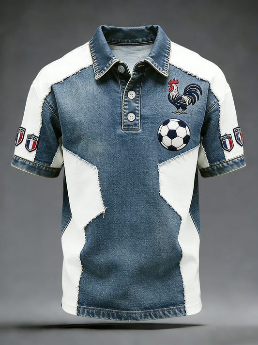 Polo décontracté patchwork de football rétro français