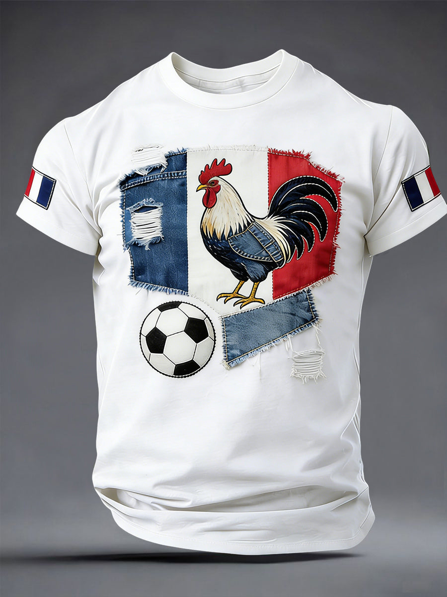 T-shirt décontracté rétro patchwork de drapeau de football français
