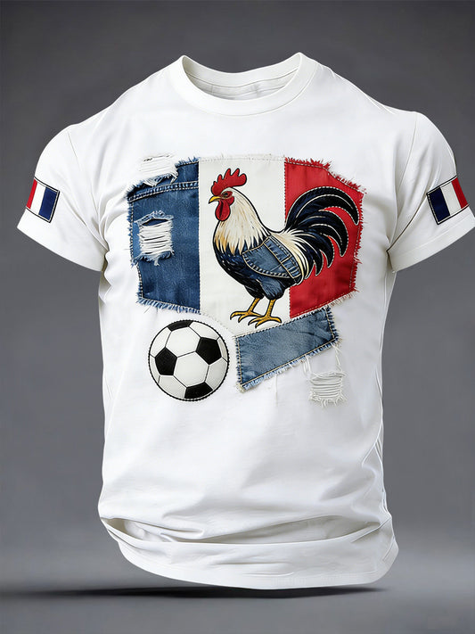 T-shirt décontracté rétro patchwork de drapeau de football français