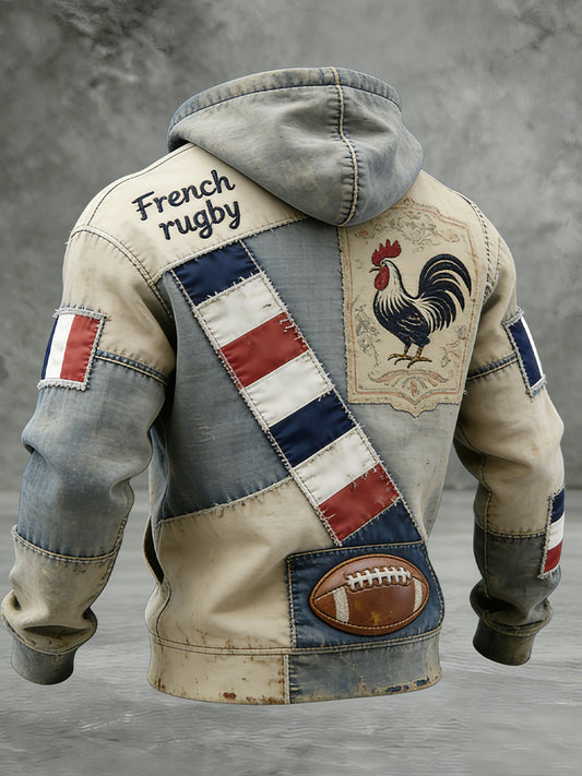 Sweat à capuche décontracté et confortable de style rugby français rétro