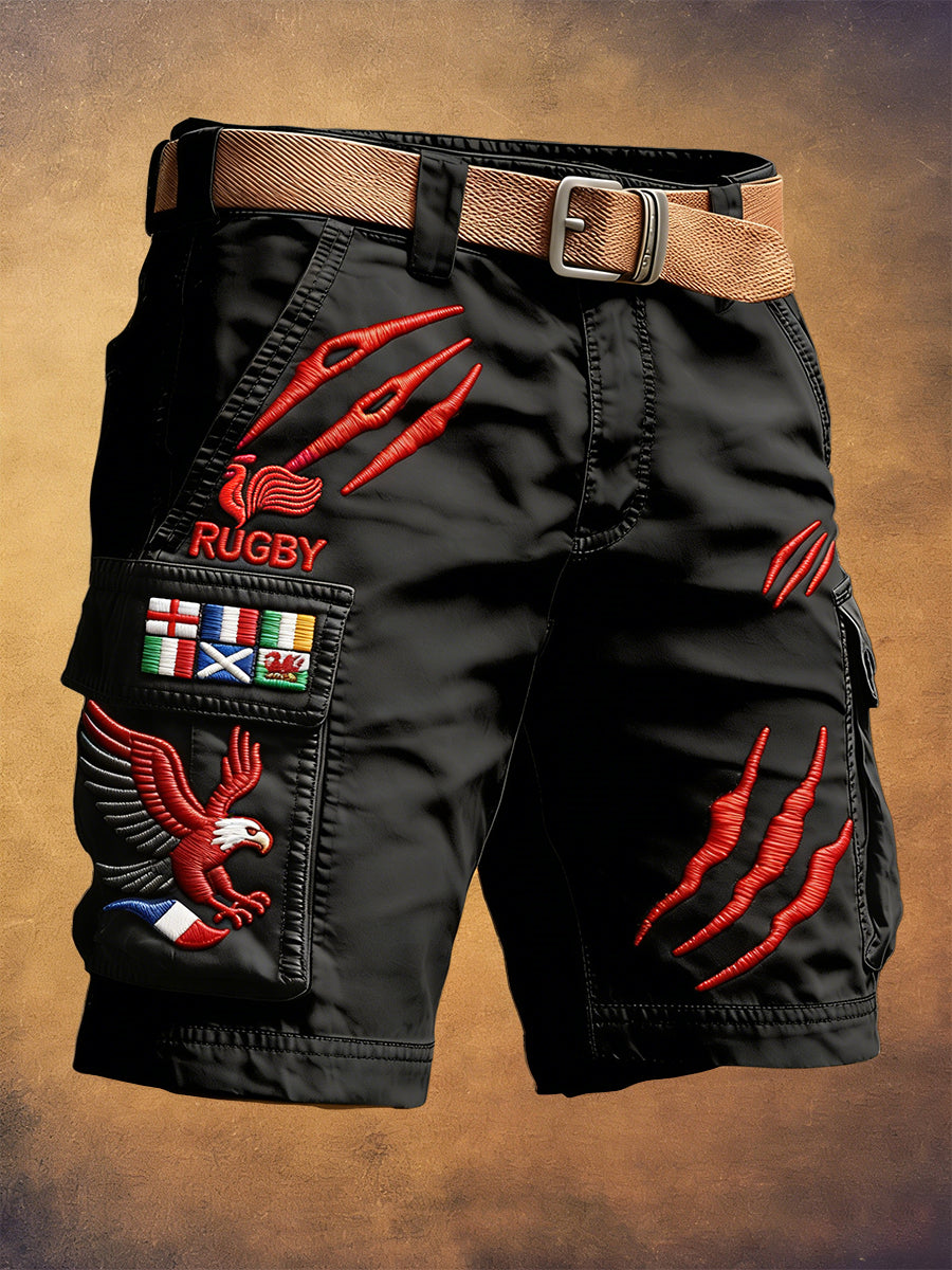 Hommes Français Rugby Six Nations 3D Brodé Imprimer Casual Workwear Shorts