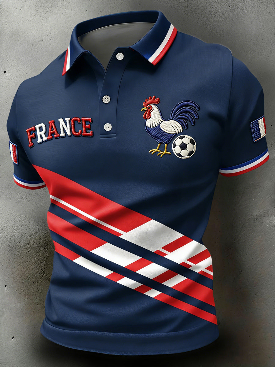 Polo Décontracté Géométrique Rétro Football Français
