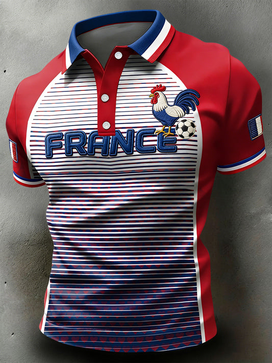 Polo décontracté rétro à rayures de football français patchwork