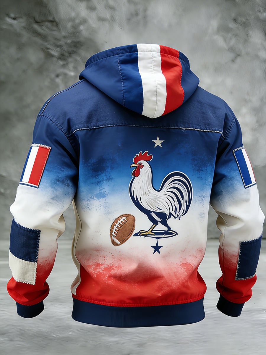 Rétro Français Rugby Décontracté Waffle Confort Sweat à Capuche