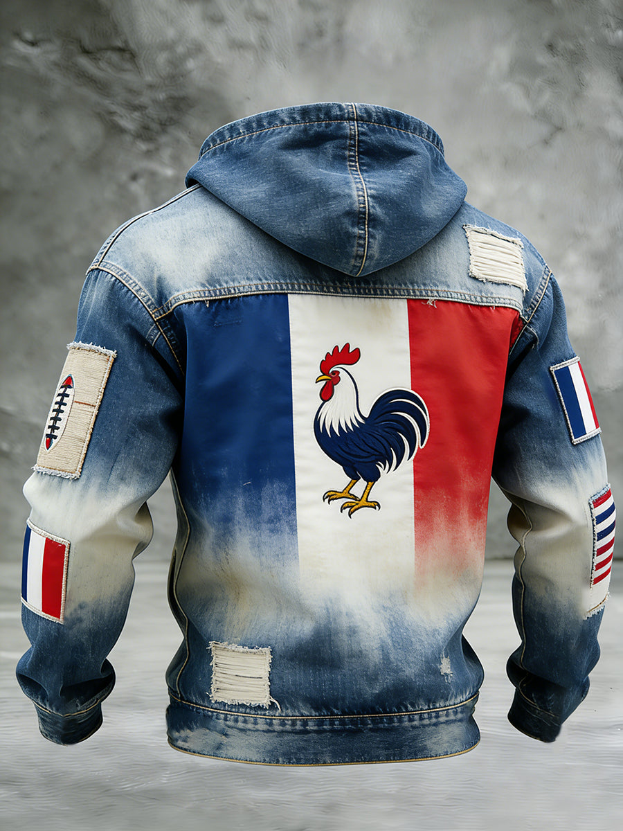 Sweat-shirt à capuche confortable en gaufre, décontracté, rétro, style rugby français