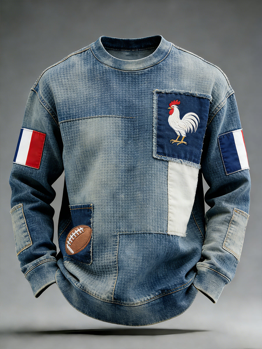Rétro Français Rugby Casual Waffle Sweatshirt
