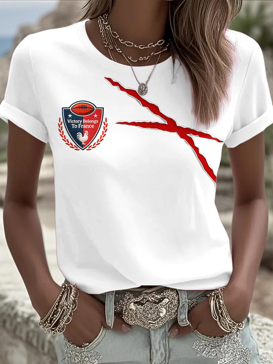 T-shirt blanc à imprimé inspiration rugby pour femme