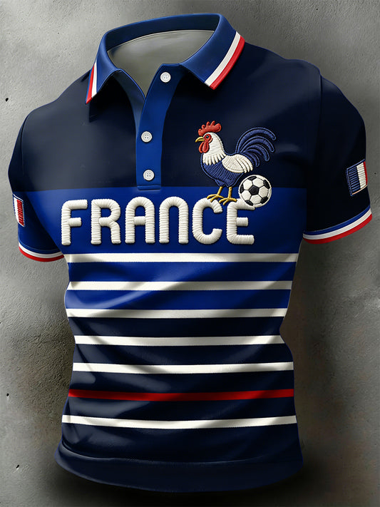 Polo décontracté à rayures rétro de football français