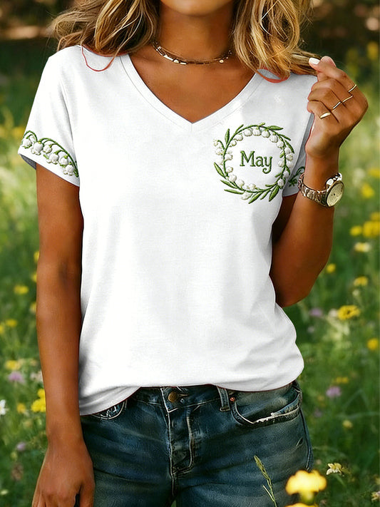 T-shirt décontracté à fleurs Vintage Lily of the Valley Femme