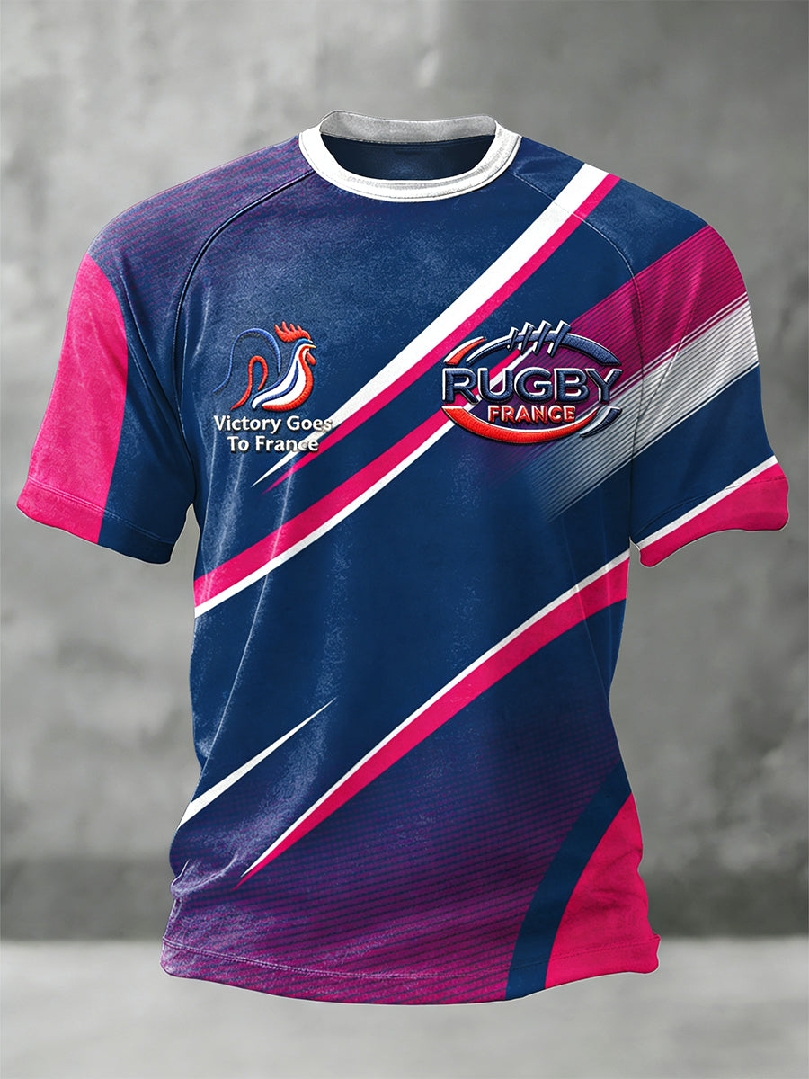 T-shirt à manches raglan décontracté imprimé French Rugby Six Nations pour homme