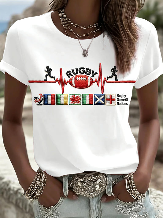 T-Shirt Rugby Six Nations Imprimé Femme Blanc