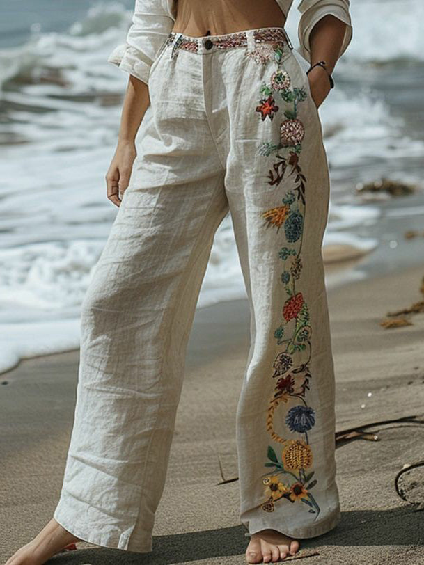 Pantalon droit à boutons sur le côté, décontracté, pour femme