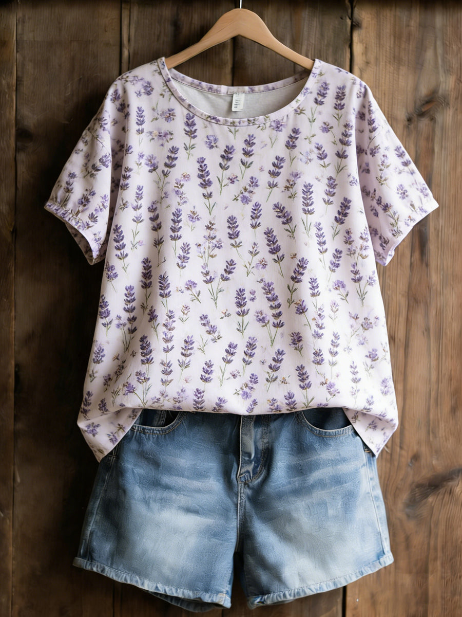 T-shirt décontracté pour femmes avec imprimé plantes et fleurs