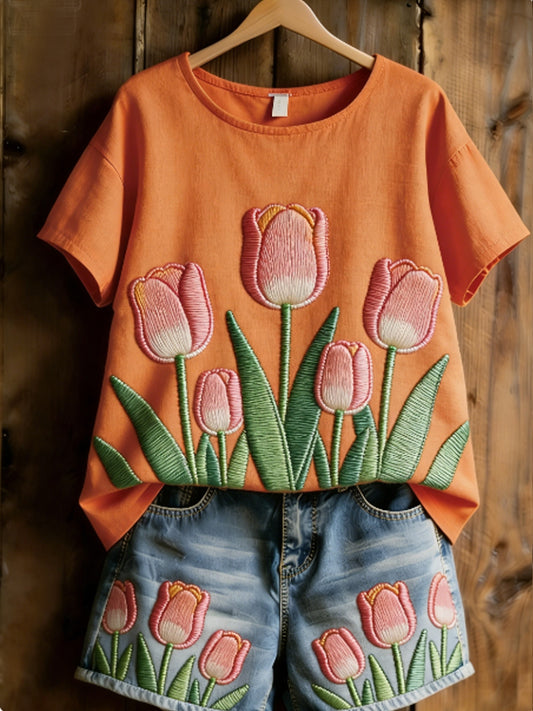 T-shirt décontracté à imprimé floral pour femmes