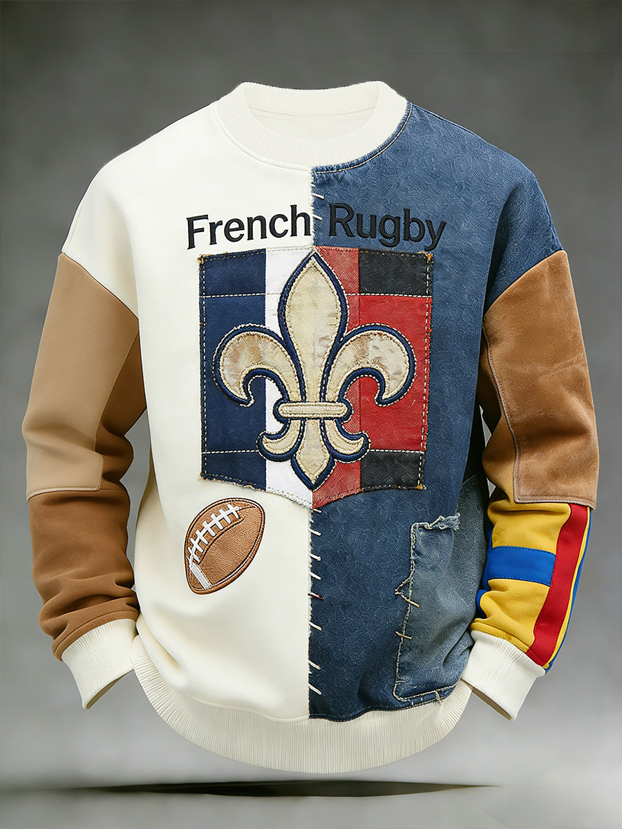Sweat-shirt rétro de style rugby français, décontracté et confortable