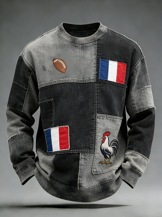 Sweat-shirt rétro de style rugby français, décontracté et confortable