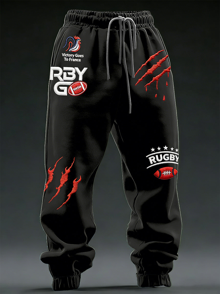 Pantalon de sport décontracté noir imprimé rugby français pour hommes
