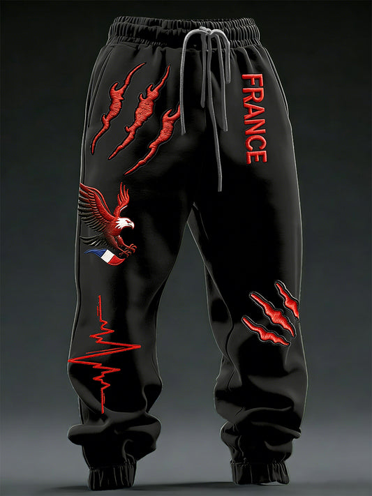 Pantalon de sport décontracté pour homme French Eagle 3D-Printed Black