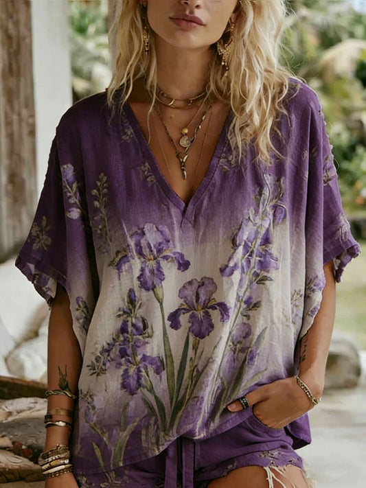 T-shirt décontracté imprimé floral pour femmes